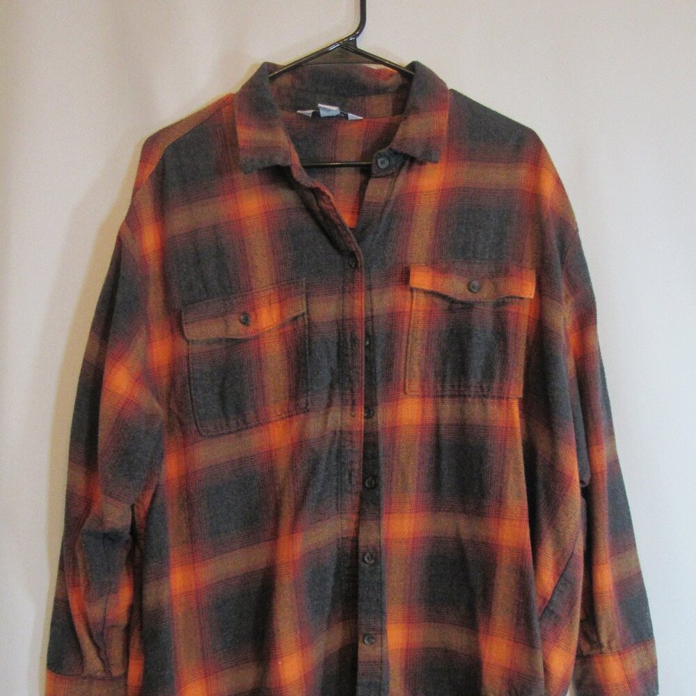 Old Navy Boyfriend orange plaid flannel btn down shirt XLASO Swiftie Evermore